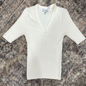 Michael Stars Ivory Ribbed Knit Top with buttons